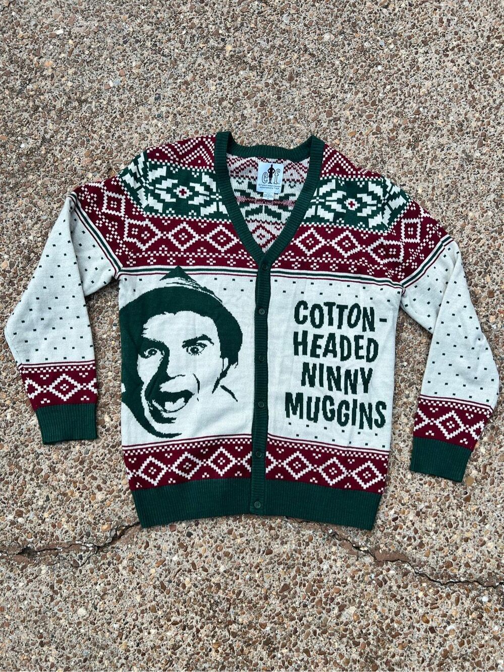 Official Elf Will Ferrell Christmas Holiday “ugly” sweater cardigan M Buddy